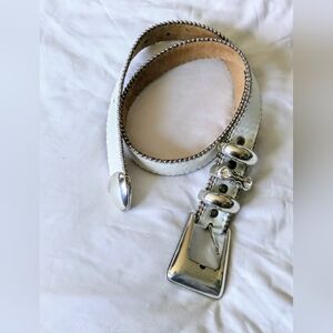 Vintage Simon Champagne Leather Rhinestone Studded Belt silver/ white 32